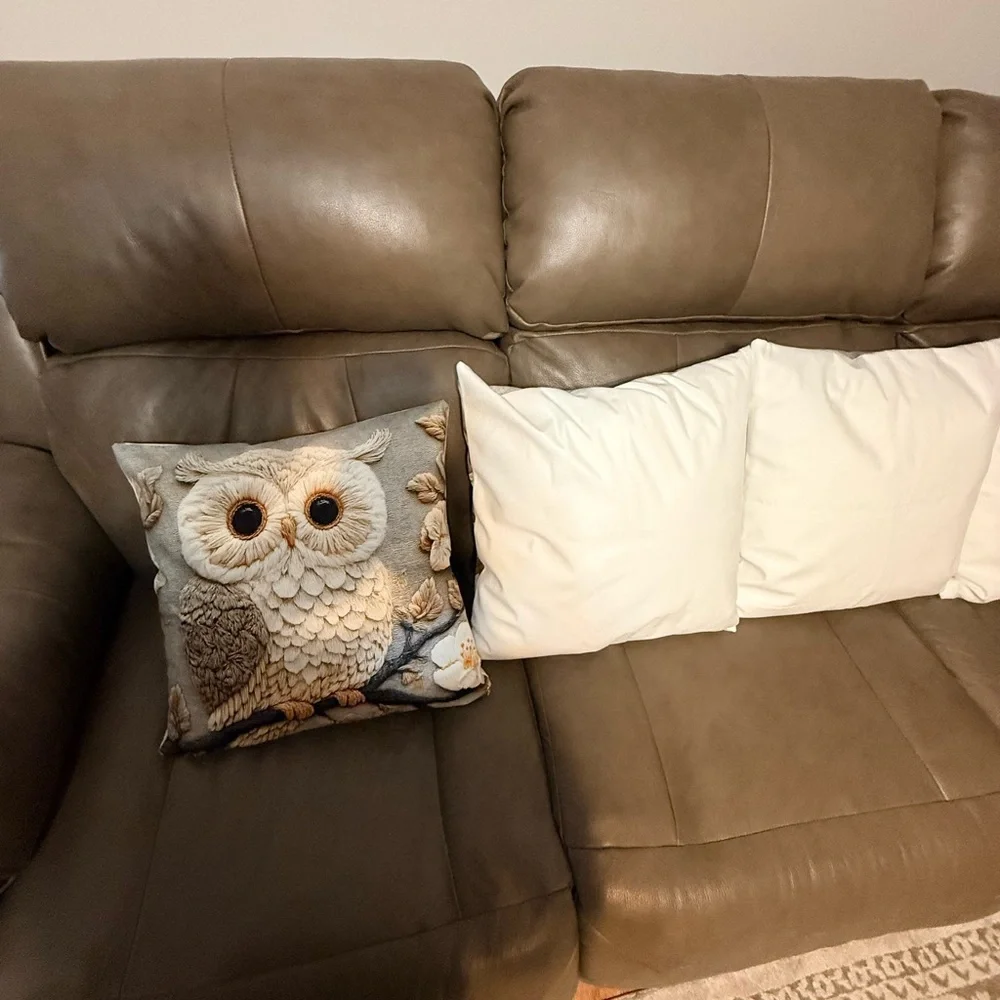 Four New Owl Embroidered Look  Throw Pillows 17” X 17”